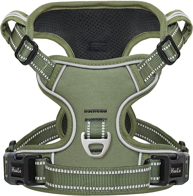 HEELE Dog Harness, Dog Harness for Small Medium Large Dogs No Pull Adjustable Padded Reflective Harness with Handle for Walking Training, Green, L