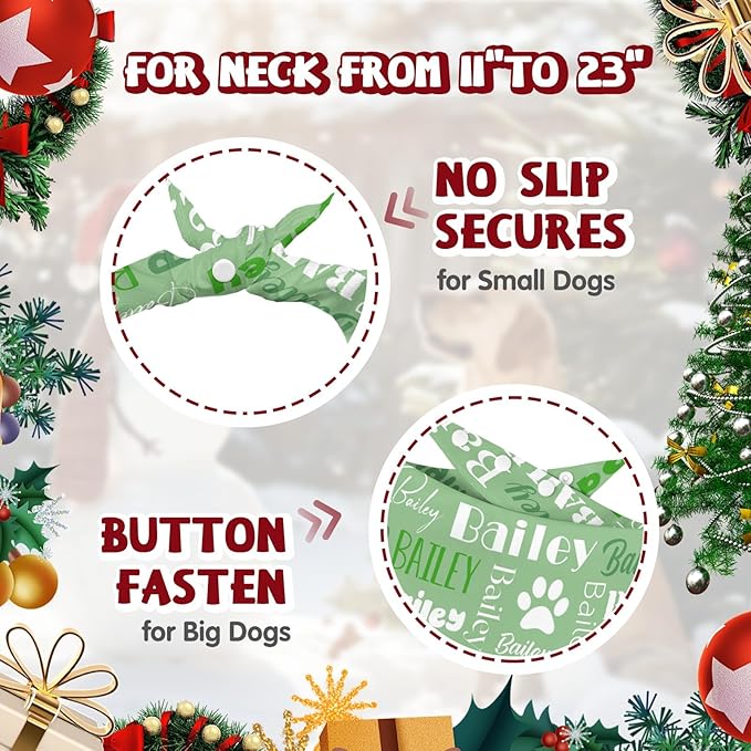 Personalized Dog Bandanas Custom Neckwear Name Button Anti-loosening Dog Scarf Triangle Bibs Kerchief Pet Costume Accessories for Small Medium Large Dogs Cats Pets Birthday-Green