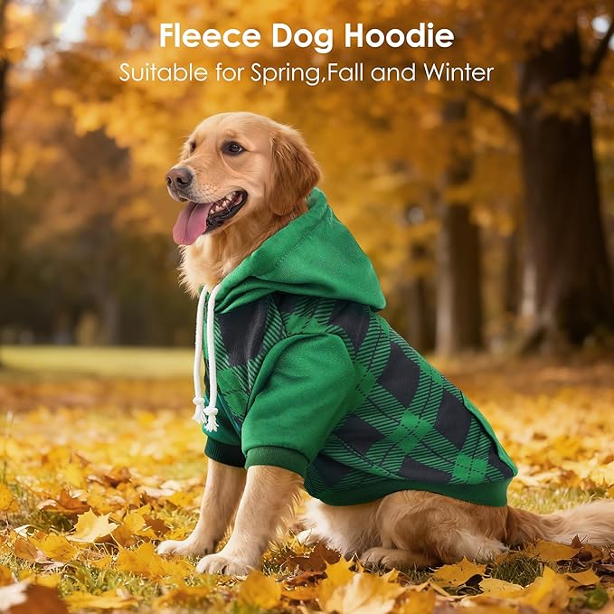 Dog Basic Hoodie Ultra-Soft Plaid Dog Clothes Cold Weather Sweaters for Medium Large Dogs Breathable Cozy Fabric Pet Coat Warm Stylish Sweatshirt with Leash Hole Pocket Dogs Jacket for Cats Boys Girls