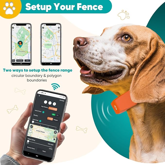 GPS Wireless Dog Fence with Free App, Electric Fence System with Training Collar, Portable Fence for Outdoor Use, Rechargeable Waterproof Flexiable Collar, Adjustable for Large Medium Dogs