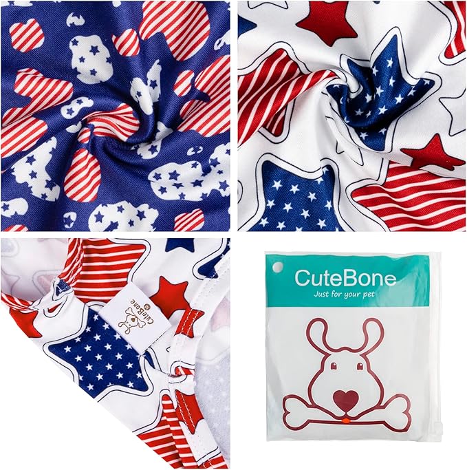 CuteBone 4th of July Dog Shirts 2-Pack Soft Pet Clothes Breathable Summer Vest for Small Puppy and Stretchy Cat Apparel 2BX13S