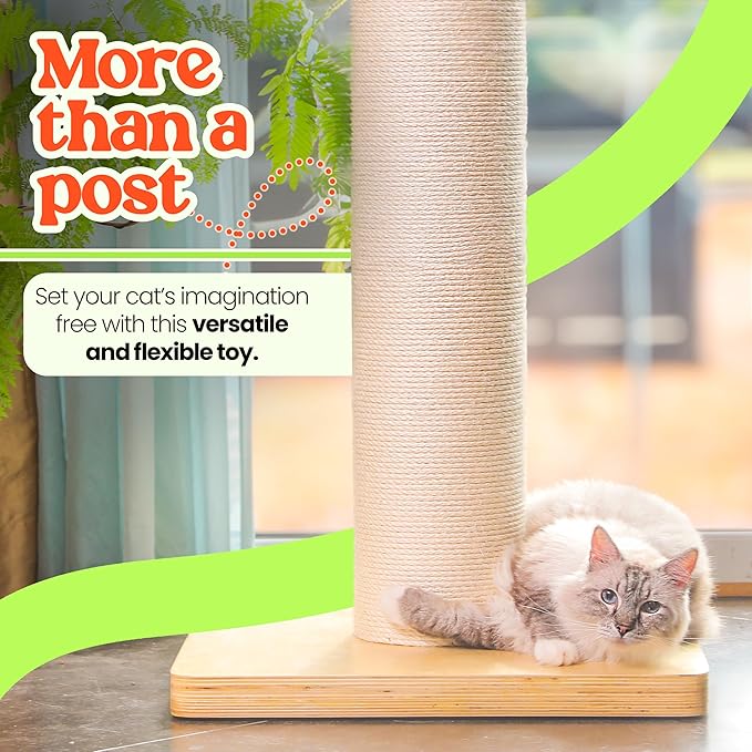 50" Tall Cat Scratching Post, Extra-Large Cat Scratch Post for Biggest Cats (Maine Coon), 7.3” Thick Post, 36lbs Weight, Solid Wood Base & Natural Sisal Rope