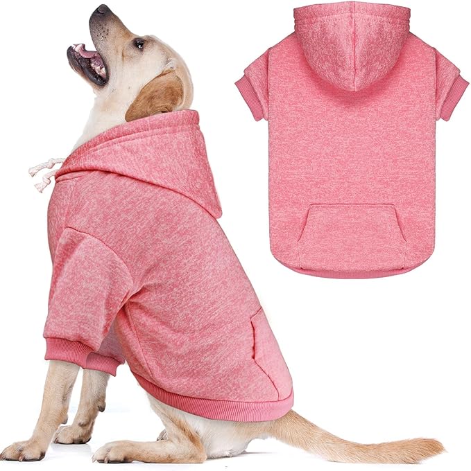 Fleece Dog Sweater & Hoodie - Soft Dog Clothes Sweatshirt with Pocket - Large Dogs (Pink)