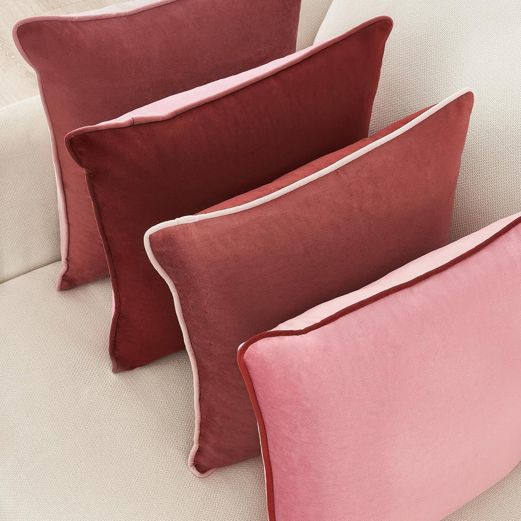 MONDAY MOOSE Decorative Throw Pillow Covers Cushion Cases, Set of 4 Soft Velvet Modern Double-Sided Designs, Mix and Match, Pillow Inserts Not Included (18x18 inch, Pink/Dark Pink)
