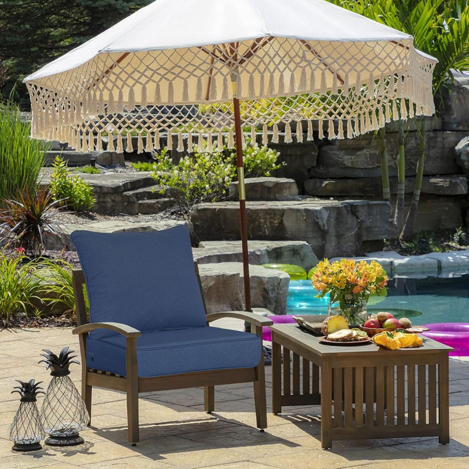 Outdoor 24x24 Inch Deep Seat Patio Cushion Set Outdoor Chair Cushions with Fade Resistant and Removable Cover for with Most Patio Furniture and homedepot Furniture Navy 2Sets