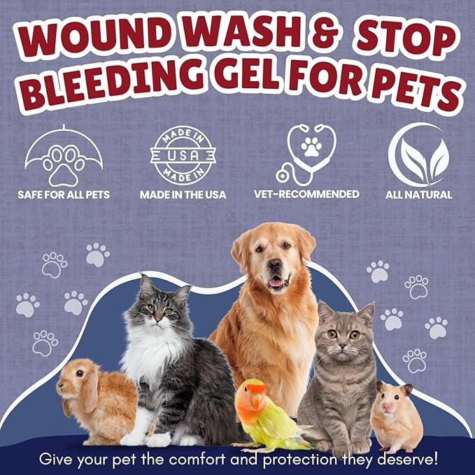 Dog Wound Care Gel & Wash Duo Pack | Styptic Powder Alternative for Dogs & Cats - Quick Stop Bleeding for Cuts (15ml) | Wash It Wound Wash for Dogs & All Pets/Animals to Gently Cleanse Wounds (4oz)