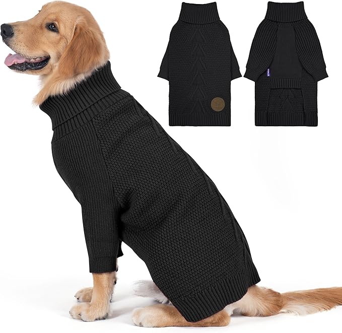 cyeollo 4XL Dog Sweater, Stretchy & Cozy Warm Dog Sweaters for Large Dogs Boy, Pullover Knit Fall Winter Sweatshirt Big Dogs Clothes, Doberman Great Dane Apparel, Black XXXXL