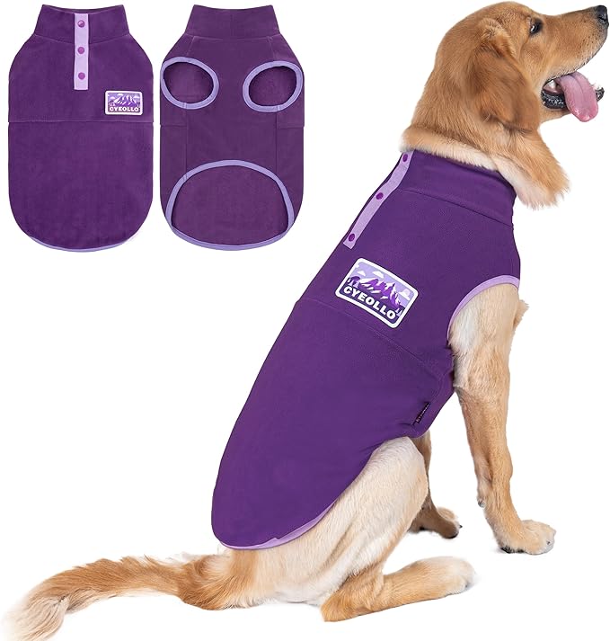 cyeollo 2XL Fleece Dog Sweater, Stretchy Pullover Fleece Vest with Turtleneck Dog Sweatshirt Warm Winter Clothes for Medium to Large Dogs Boy Girl Pet Apparel, Purple XXL
