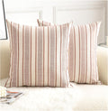 Decorative Boho Throw Pillow Covers, Farmhouse Textured Pillow Case, 22 x 22 Inch Set of 2, Chair Sofa Bedroom Living Room Home Decor Couch Cushion Case, Rust and Beige Striped