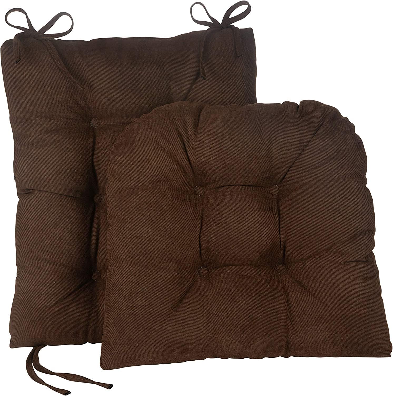 Klear Vu Omega Non-Slip Rocking Chair Cushion Set, Assembled in USA, Thick Padding & Tufted Design, Includes Seat Pad & Back Pillow with Ties, 17x17 Inches, 2-Piece Set, Twillo Chocolate Brown