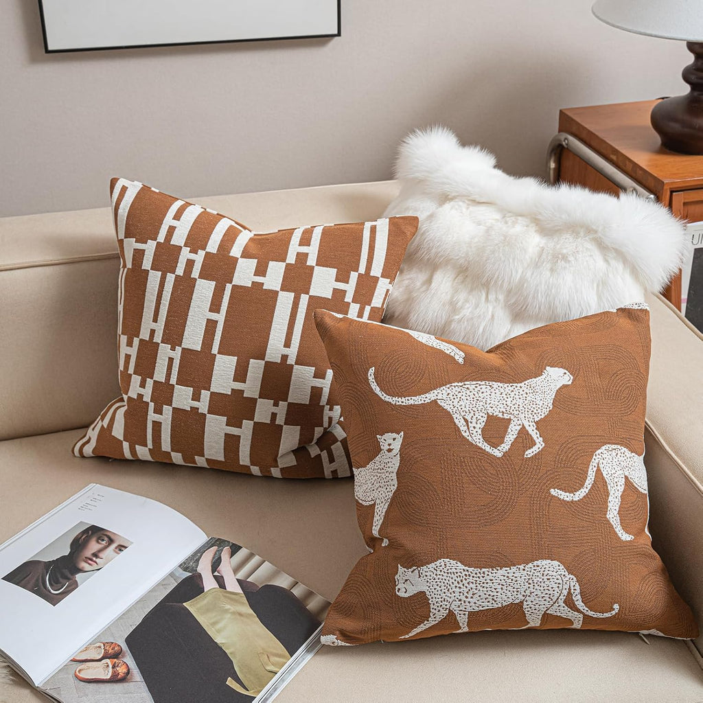 20x20'' Inches Throw Pillow Cushion Cover - Leopard Cheetah Pattern Chenille Jacquard Embroidery Luxury Modern Fashion Style Couch Sofa Pillow Cover for Living Room Bedroom