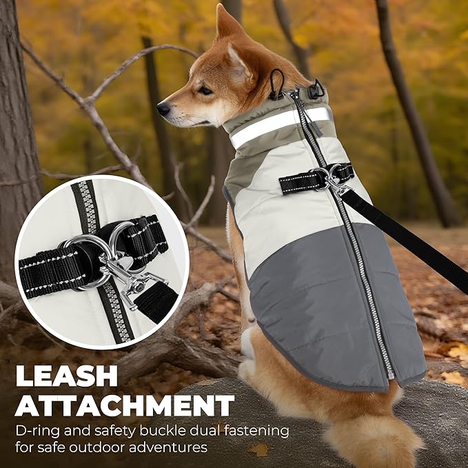 Dog Coats for Large Dogs, Reflective Dog Winter Coat Waterproof Windproof Clothes, Warm Cold Weather Dogs Jacket with Harness Built in Turtleneck Snowsuit, Grey XXX-Large
