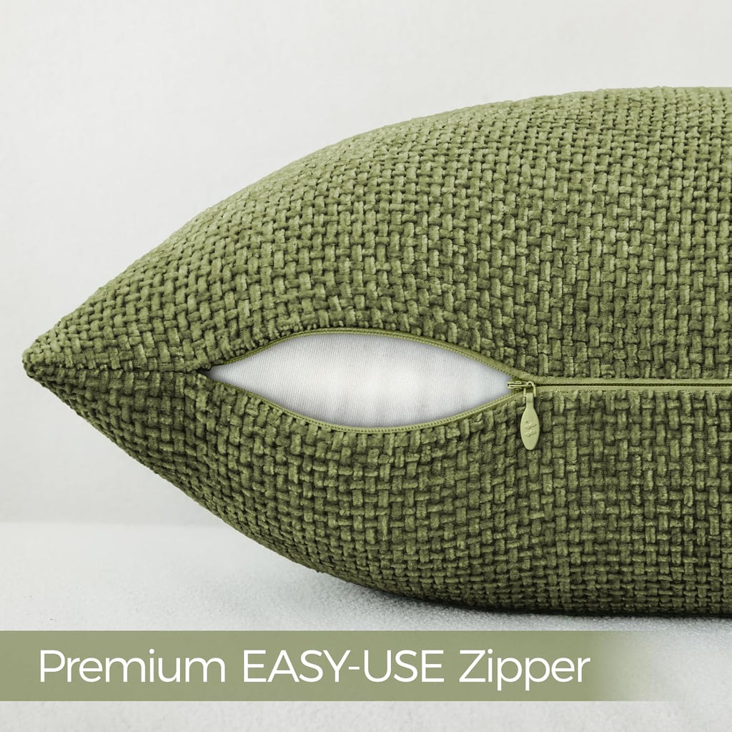 a moment Olive Green Chenille Throw Pillow Covers 20x20 Inch Pack of 2 Modern Decorative Throw Pillow Covers Farmhouse Cross Covers Home Decor for Sofa Bedroom Living Room