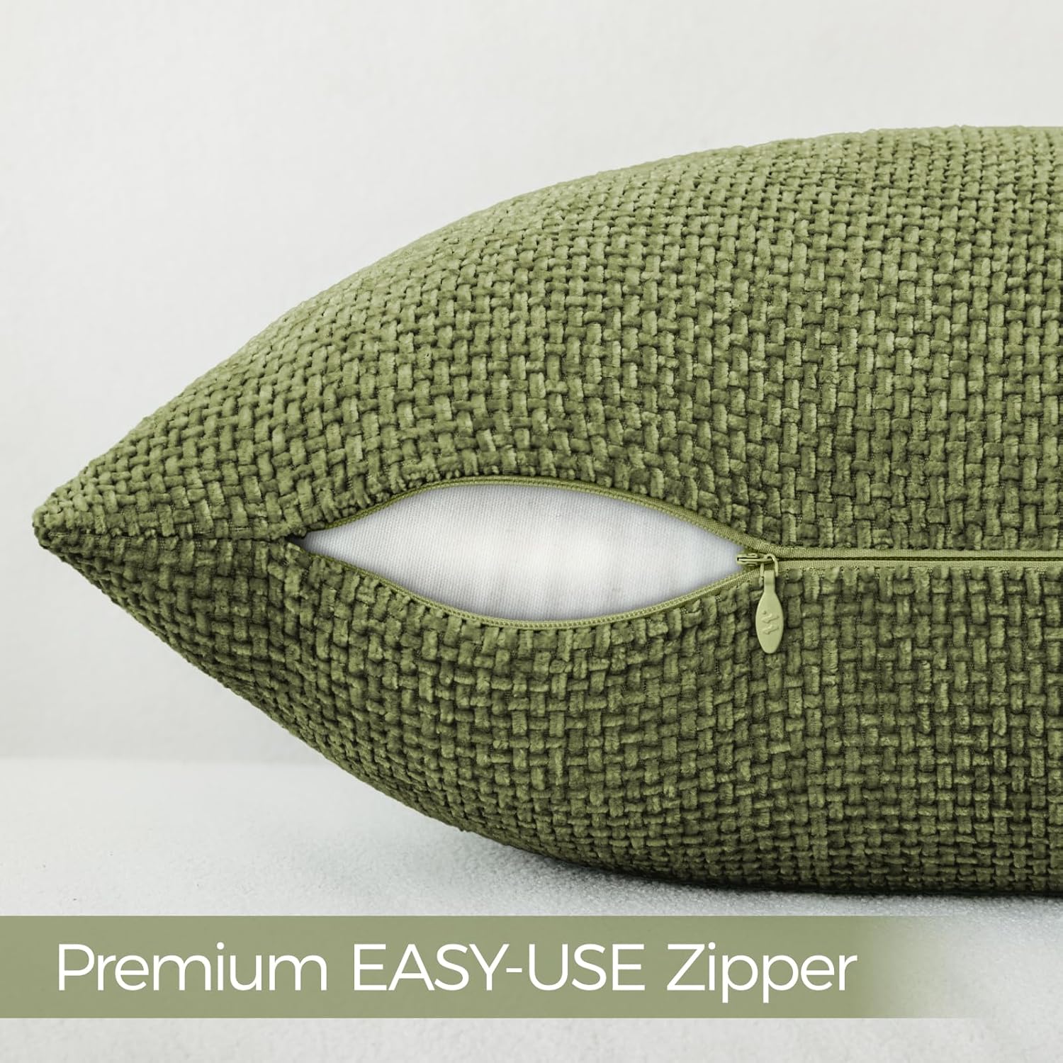 a moment Olive Green Chenille Throw Pillow Covers 20x20 Inch Pack of 2 Modern Decorative Throw Pillow Covers Farmhouse Cross Covers Home Decor for Sofa Bedroom Living Room