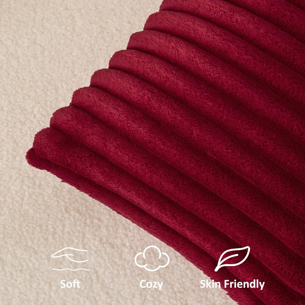 Kevin Textile Soft Plush 14x24 Inch Lumbar Pillow Cover 1 Pack, Christmas Luxury Fluffy Faux Fur Striped Flannel Rectangle Cushion Case for Couch Sofa Chair Bed Home Decor, Burgundy