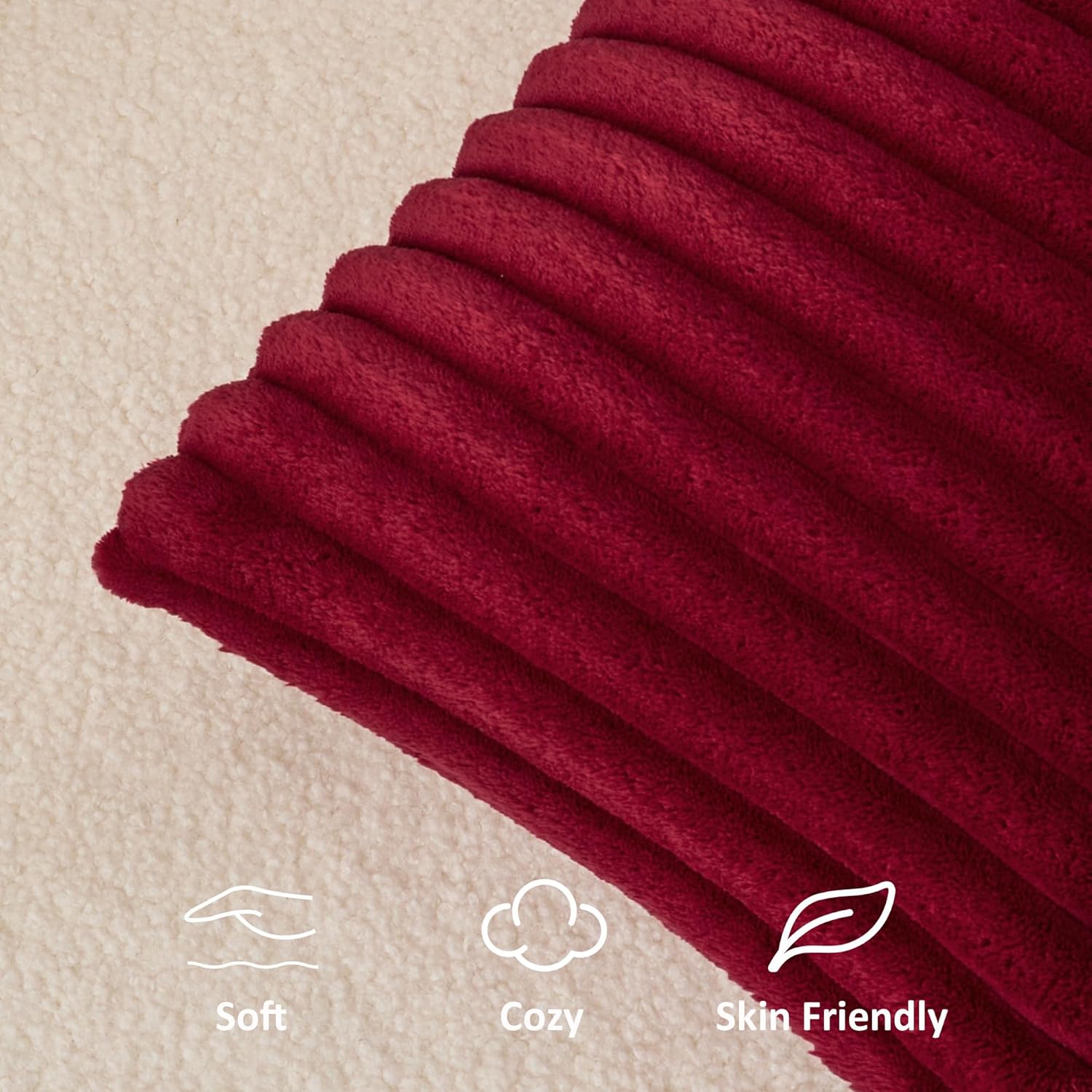 Kevin Textile Soft Plush 14x24 Inch Lumbar Pillow Cover 1 Pack, Christmas Luxury Fluffy Faux Fur Striped Flannel Rectangle Cushion Case for Couch Sofa Chair Bed Home Decor, Burgundy