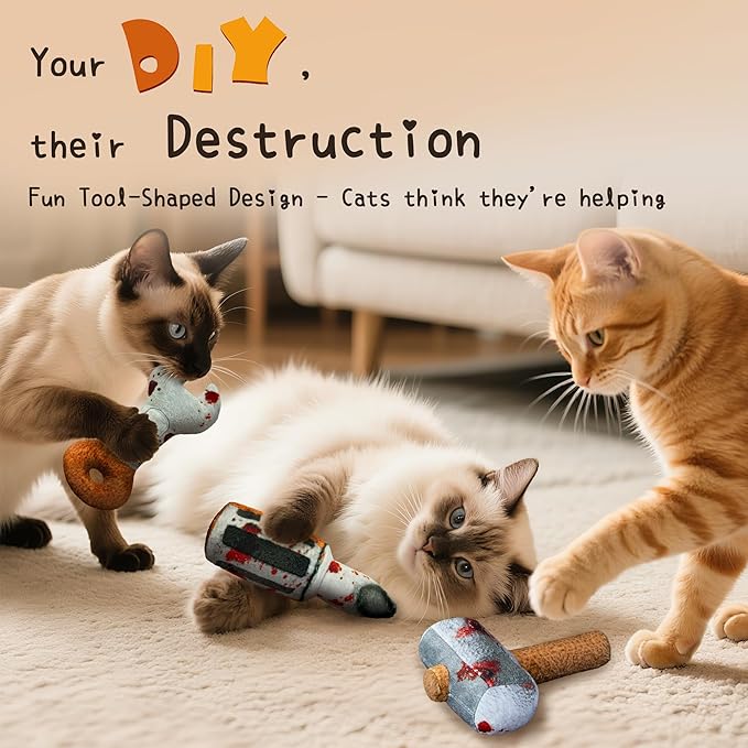 Cat Toys Funny Tools 3 Pcs, Horror Adult Cat Enrichment Catnip Toys with Crinkle Sound, Realistic Design Gifts for Bored Indoor Exercise, Halloween, Photo Moments (6.57")