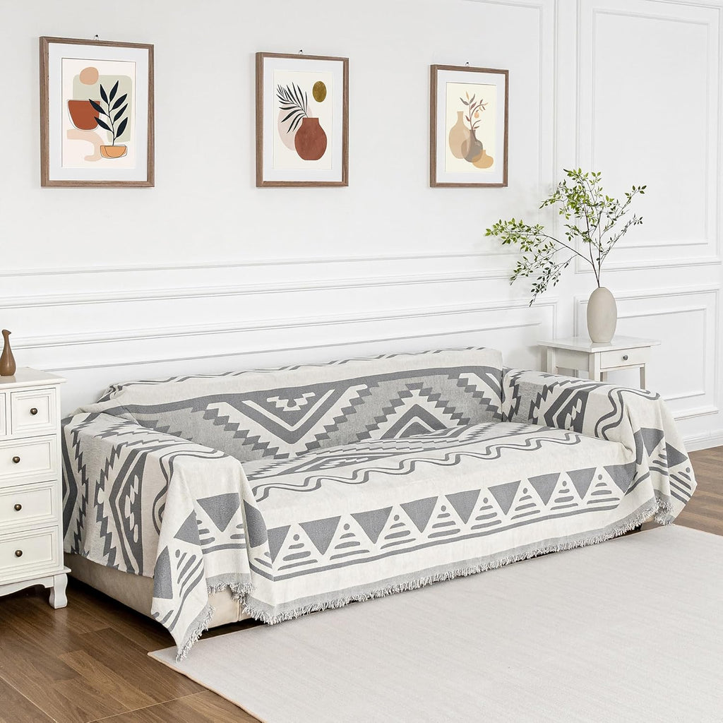 MYSKY HOME Couch Cover for Sectional Sofa Set for Dog Cat Pets Couch Cover 3 Cushion Couch Sofa Chenille Boho Geometric Furniture Sofa Cover Washable Couch Protector Multi-Use Throw Blanket, 71" X134"