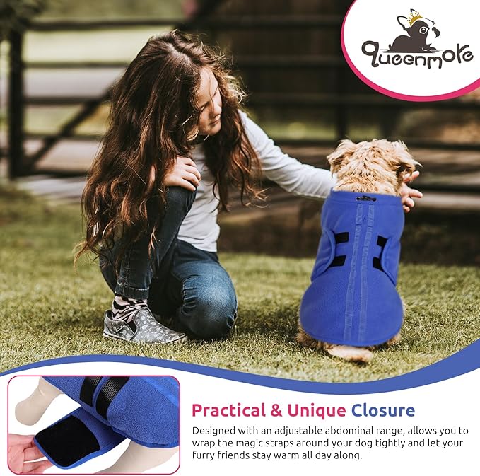 Queenmore Small Dog Sweater, Soft Fleece Vest Pullover Dog Jacket with Leash Hole, Warm Winter Dog Coats Cold Weather Doggy Dachshund Sweaters for Small Dogs Cats Boy or Girl (Blue, XL)