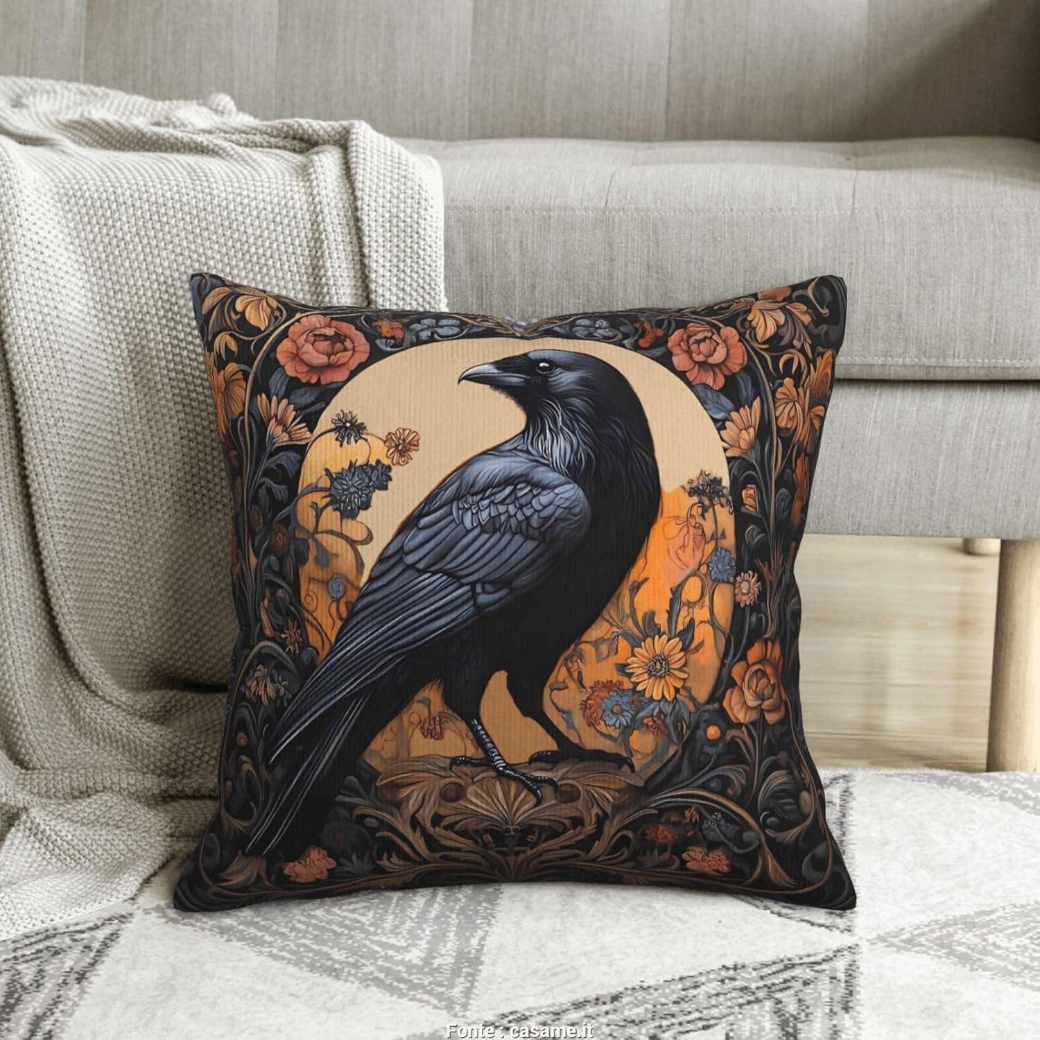 Mystical Raven Art Print Decor, William Morris Abstract Vintage Floral Design 18x18 inches Throw Pillow Covers Square Pillowcases Decor for Bed Couch Sofa Room Cushion Covers