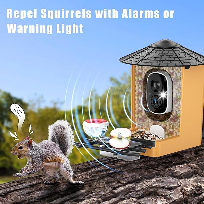Smart Bird Feeder with Camera with AI Identify Birds Species & Solar Panel, WiFi Birdfeeder with Cam, 2K Live View, Chew-Proof & Waterproof Design, Real-Time App Alerts, Gift for Bird Lovers, Black