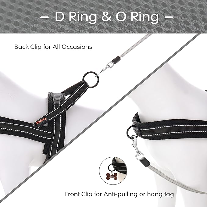 Didog No Pull Dog Harness with Soft Mesh Padded,Reflective & Quick Fit Light Weight Dog Strap Vest Harness,Easy for Walking Training (L:Chest 26-32", Mesh-Black)