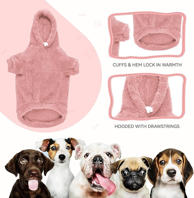 Fuzzy Dog Sweaters for Medium Dogs Dog Hoodie Soft Double-Sided Plush Fleece Pet Sweater Clothes Coats Pet Hoodie Sherpa Hooded Sweatshirt(Pink-M)