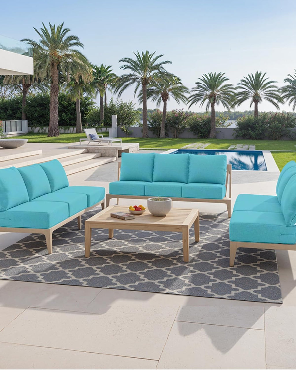 Luxury 24x24x6 Inch Patio Chair Cushions Set of 3 - Memory Foam Deep Seat Water-Resistant Patio Cushion for Dining Rocking Swivel Glider Loveseat 3-Seater Sectional Sofa - Turquoise