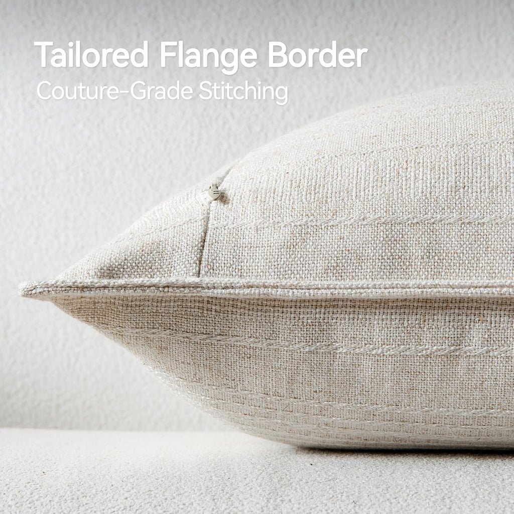 a moment Linen Pillow Covers Set of 2,Boho Farmhouse Throw Pillowcases Neutral Textured Decorative Covers for Couch Sofa, Soft Linen Blend Accent Case Cushion Christmas Home Decor 22"x22"Ivory