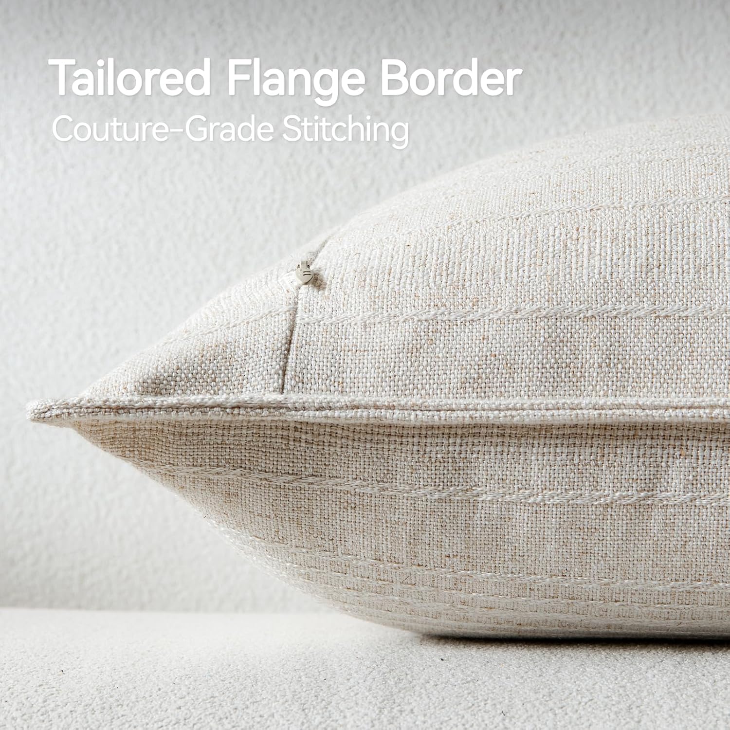 a moment Linen Pillow Covers Set of 2,Boho Farmhouse Throw Pillowcases Neutral Textured Decorative Covers for Couch Sofa, Soft Linen Blend Accent Case Cushion Christmas Home Decor 22"x22"Ivory