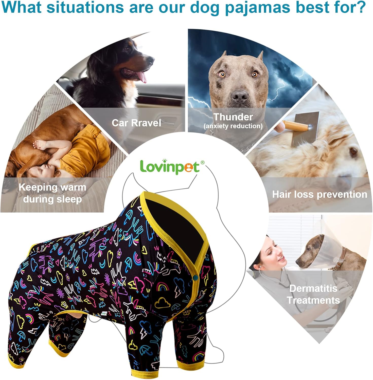 LovinPet Large Dog Pajamas - Stretch Knit Dog Shirt, PJs for Pitbulls, Unicorn Print, Lightweight Pullover Pet PJs, Pet Pajamas for Dogs, Pitbull Clothes, Pitbull Shirt, Blue 3XL