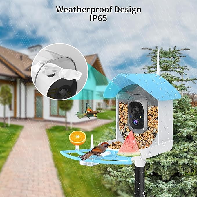 Bird Feeder with Camera, Smart AI Bird Breed Recognition,Birds Motion Detection with Real Time Notice, Solar Powered Auto Capture Bird Watching WiFi Camera,Gifts for Birdlover,Family,SkyBlue