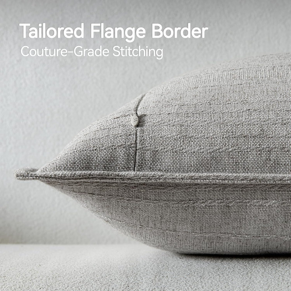 a moment Linen Pillow Covers Set of 2,Boho Farmhouse Throw Pillowcases Neutral Textured Decorative Covers for Couch Sofa, Soft Linen Blend Accent Case Cushion Living Room Home Decor 26"x26"Light Grey