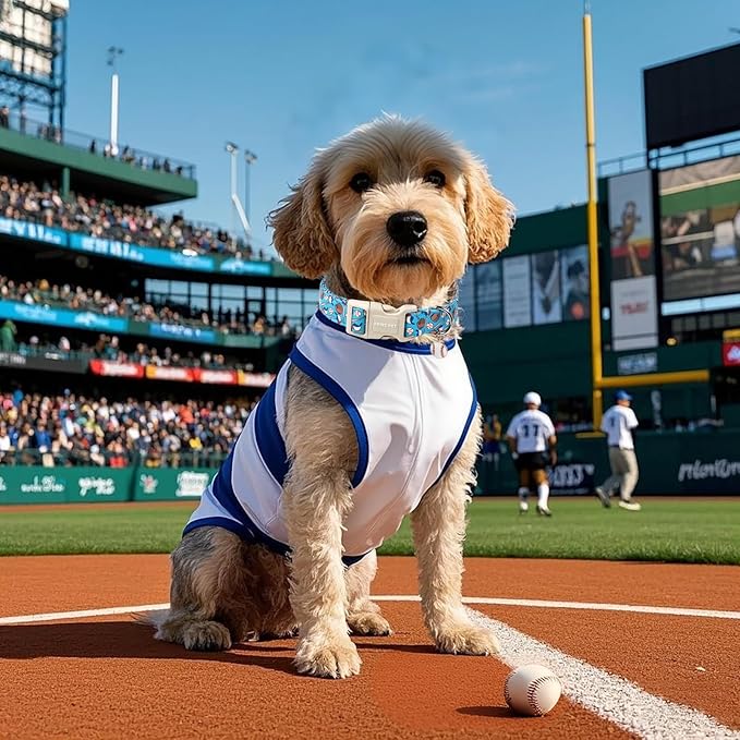 ARING PET Baseball Dog Collar, Cute Summer Blue Pet Collars with Quick Release Buckle for Puppy Small Medium Large Boy Girl Dogs-S