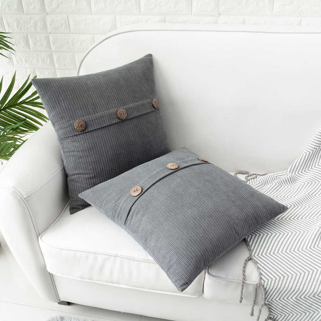 HWY 50 Gray Grey Chenille Throw Pillow Covers 20x20 Inch with Triple Buttons, Soft Farmhouse Accent Decorative Cushion Cases for Couch Sofa Bed Living Room Pack of 2