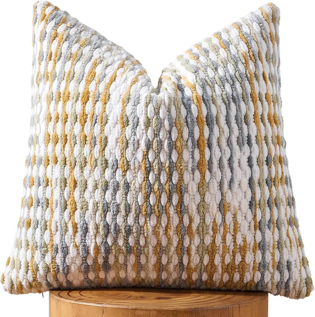 AmHoo Boho Chenille Pillow Cover Decorative Tufted Pillowcase for Couch Bed Sofa Bedroom Living Room Modern 18 x 18-Inch Grey