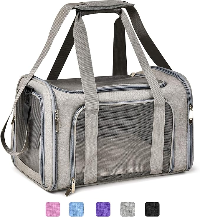 Cat Carriers Dog Carrier Pet Carrier For Small / Medium Cats Dogs Puppies (Up To 15lbs), TSA Airline Approved Small Dog Carrier Soft Sided, Collapsible Waterproof Travel Puppy Carrier - Grey