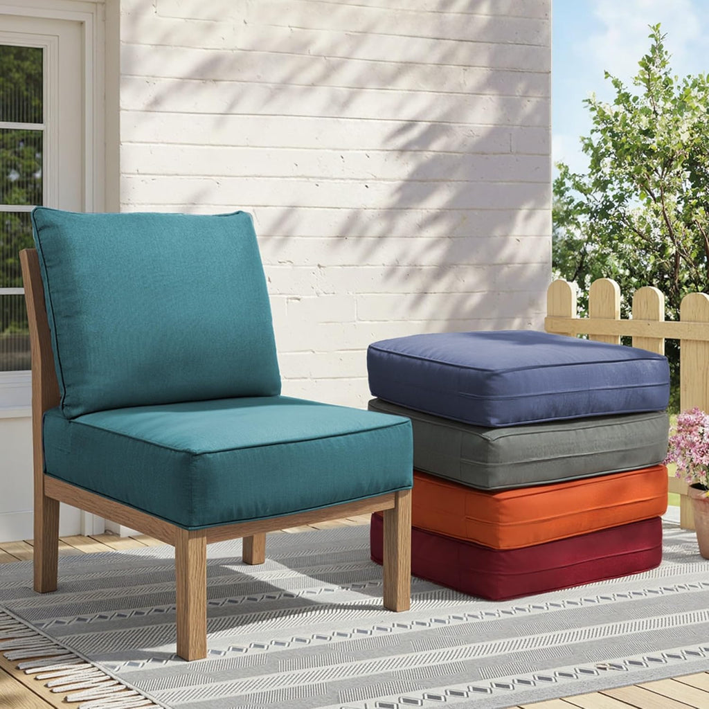 Outdoor Cushion Set for Furniture Patio Furniture, UV Resistant, Water Resistant - 6 Inch Thick Foam Garden Cushions– 24x24 Inch Patio Seat Covers for Chair/Sofa/Couch | Peacock Green | 2-Pack |