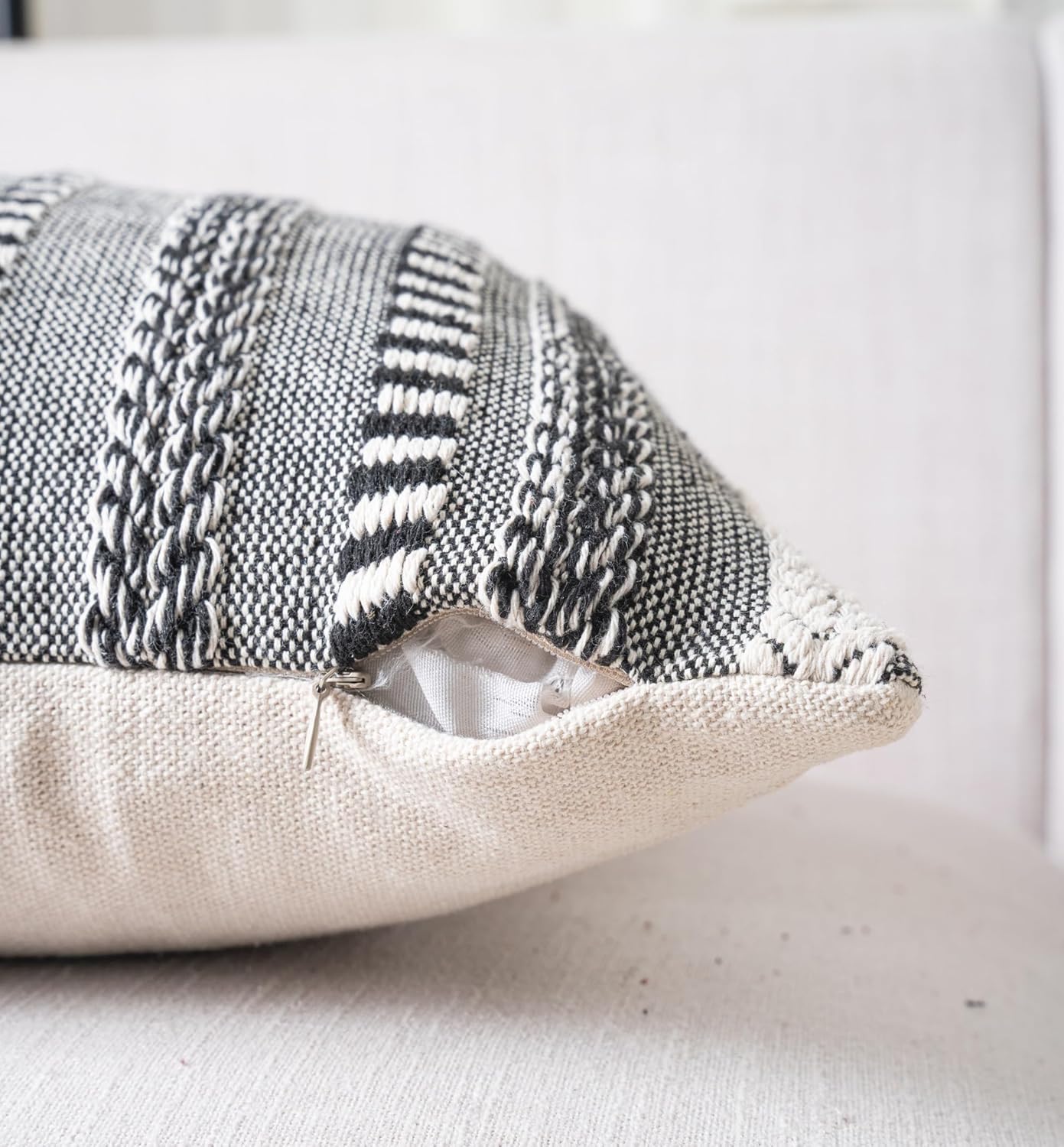 Boho Lumbar Pillow Covers 14x36 Long, Farmhouse Decorative Couch Pillow Cases, Black Accent Pillows of Bed, Sofa Bedroom Living Room Home Decor Cushion Cover, Pack of 1