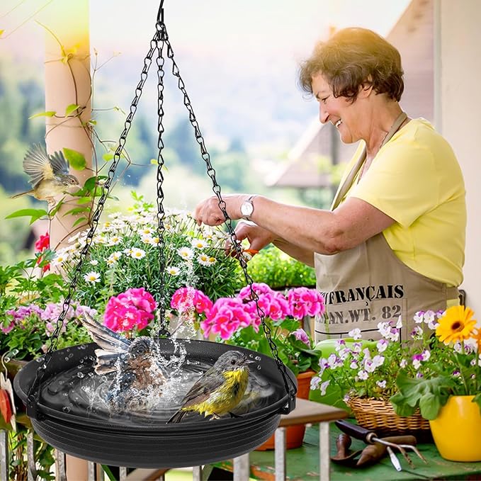 Hanging Bird Bath for Outdoors, Bird Feeder Bowl for Outdside, Birdbath Water Feeder Tray for Backyard Garden Yard Patio Decoration (Black)