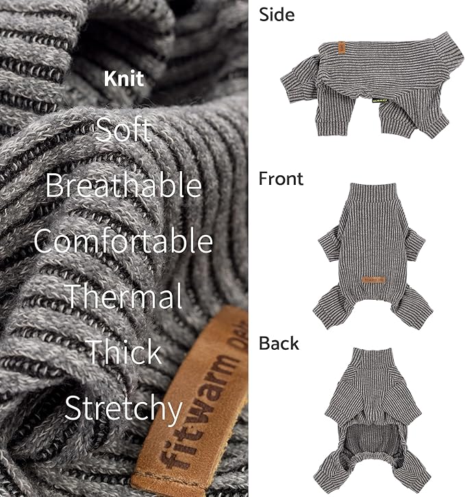 Fitwarm Mock Neck Knitted Dog Pajamas, Warm Winter Clothes for Small Dogs Boy Girl, Pet Pjs, Grey, XL