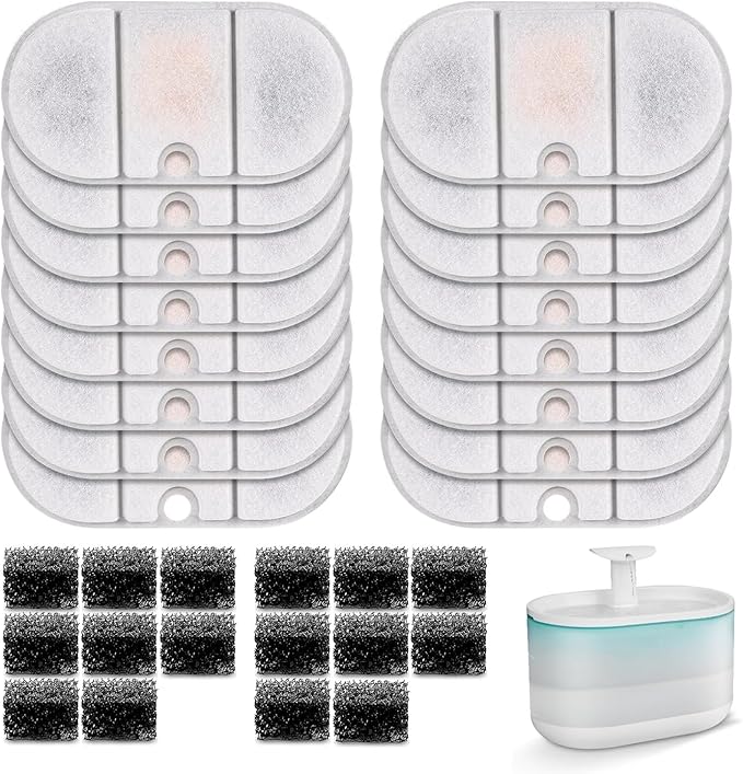 16 Replacement filters + 16 Sponges Cat Water Fountain Filters Compatible with PETLIBRO Capsule Pet Water Fountain: PLWF002, 71oz/2.1L Ultra Quiet-BPA-Free