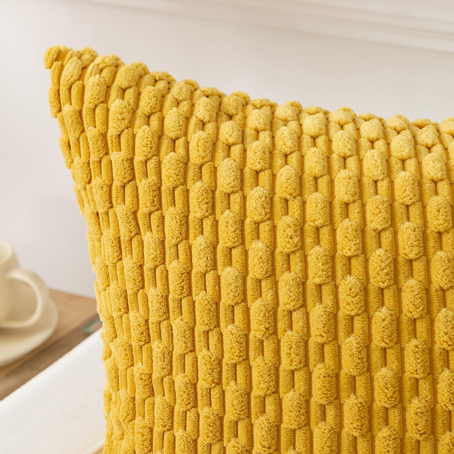 Kevin Textile 12x20 Inch Pillow Cover 1 Pack Boho Decorative Soft Striped Corduroy Lumbar Farmhouse Color Accent Rectangle Cushion Case for Living Room Couch Sofa Bed, Mustard Yellow