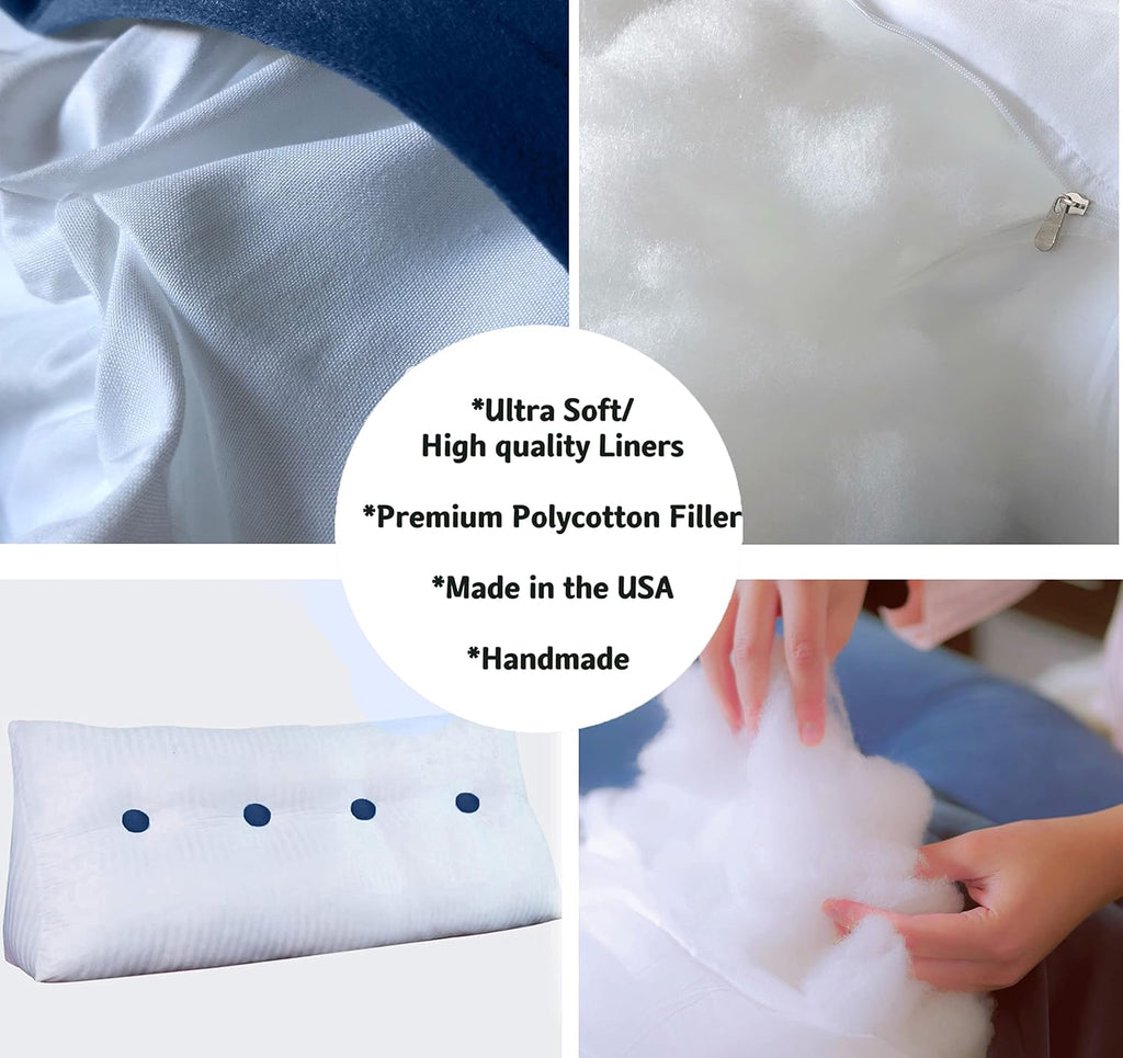 Triangular Reading Bedrest Pillow Large Bolster Cushion Headboard Backrest Wedge Pillow with Two Detachable Roll Pillows for Neck & Lumbar Support (Green, California King 71x8x20 inches)