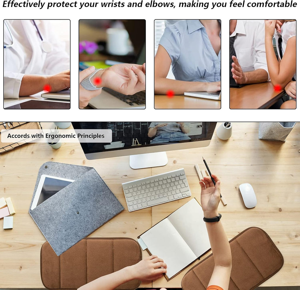 2 Sets Upgrade Computer Wrist Elbow Pad, DILIBRA Portable Memory Foam Arm Wrist Rest Pillow, Soft and Anti-Slip Wrist Support Mat for Keyboard Desktop Office Gaming - Alleviate Elbow Pain (Brown)
