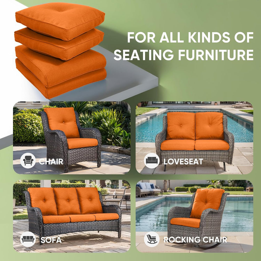 Outdoor Chair Cushion Set, 25 x 22 Deep Seat Cushion, Patio Chair Cushions for Outdoor, Include 1 Seat Cushion and 1 Back Cushion, Orange