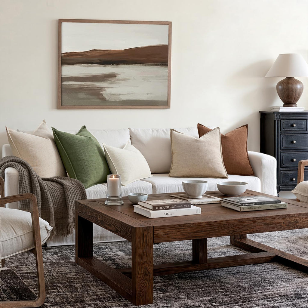 MIULEE Decorative Pillow Covers 20x20, 2 Pack Boho Farmhouse Neutral Throw Pillows for Couch, Thick Textured Modern Linen Cushion Cases Sofa Bed Living Room Home Decor, Natural Linen