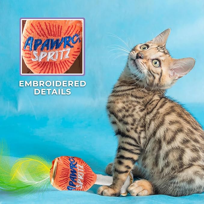 Clicquot Champagne & Caviar + Kitty Cocktails Apawrol Spritz & Cattini Set, Plush Cat Toys Catnip Filled with Interactive Crackle Sound, Safe, Durable Toys for Cat & Kitten, 4 Pcs