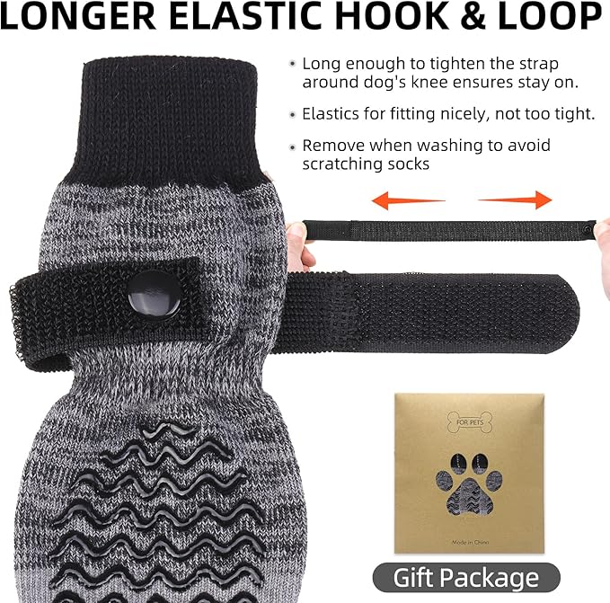 PUPTECK Anti Slip Dog Socks 2 Pairs with Double Grippers for Hardwood Floors, Shoes for Hot/Cold Pavement, Boots & Paws Protectors to Prevent Licking, Traction Booties for Senior Small Large Dogs