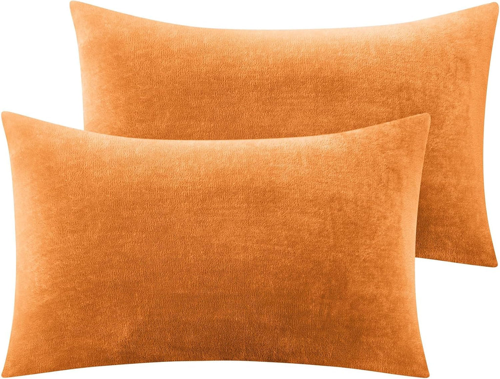 BEDELITE Flannel King Size Pillow Cases Set of 2, Super Soft Fleece Pillowcases with Zipper for Bedroom, Sofa, Couch,Luxury Cozy Fuzzy Velvet Pillow Shams for All Seasons(20x36 Inches,Burnt Orange)